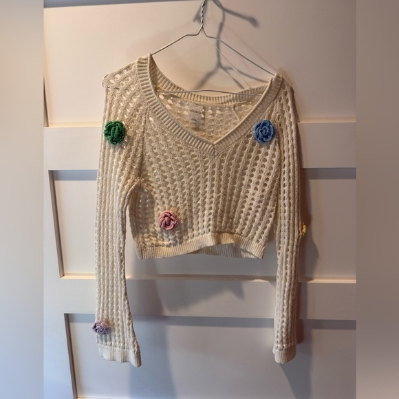 Wild Fable mesh knit crochet sweater coverup with crochet flowers size S - Picture 2 of 7